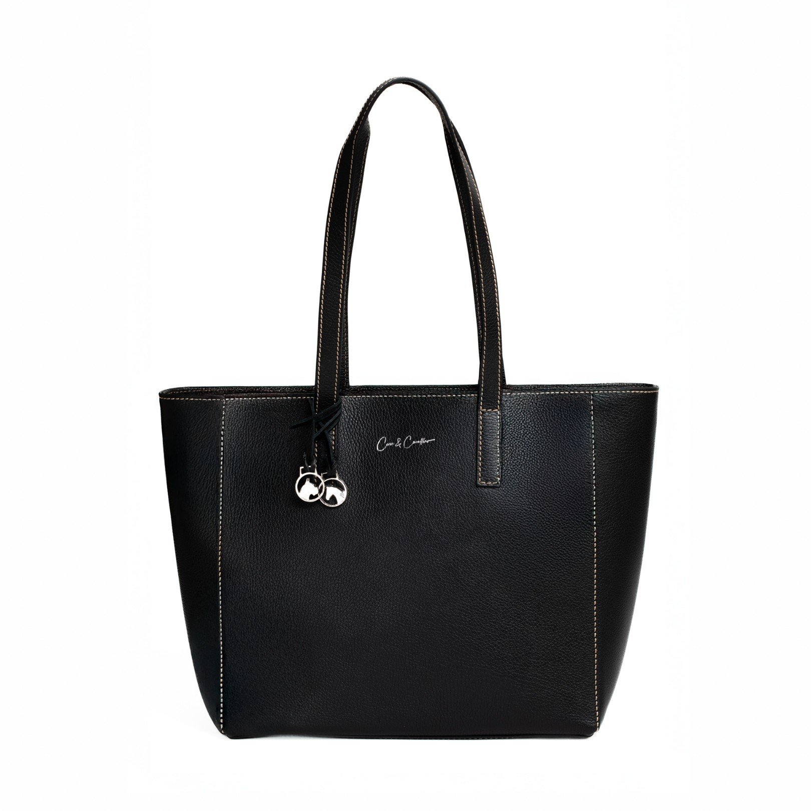 Salernitano handgemaakte luxe leren draagtas in zwart leer Cane & Cavallino